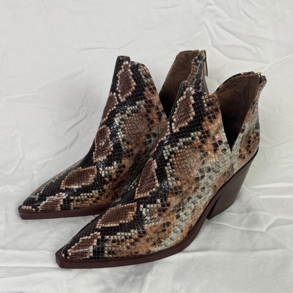 Vince Camuto Brown Snake Print Ankle Boots